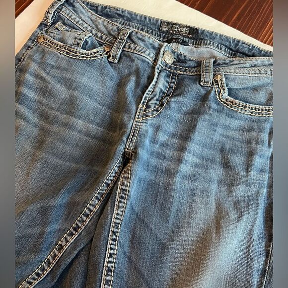 Silver Aiko Mid Boot Jeans Womens Sz 31 X 31 Embroidered Pockets Whiskered - Picture 8 of 12